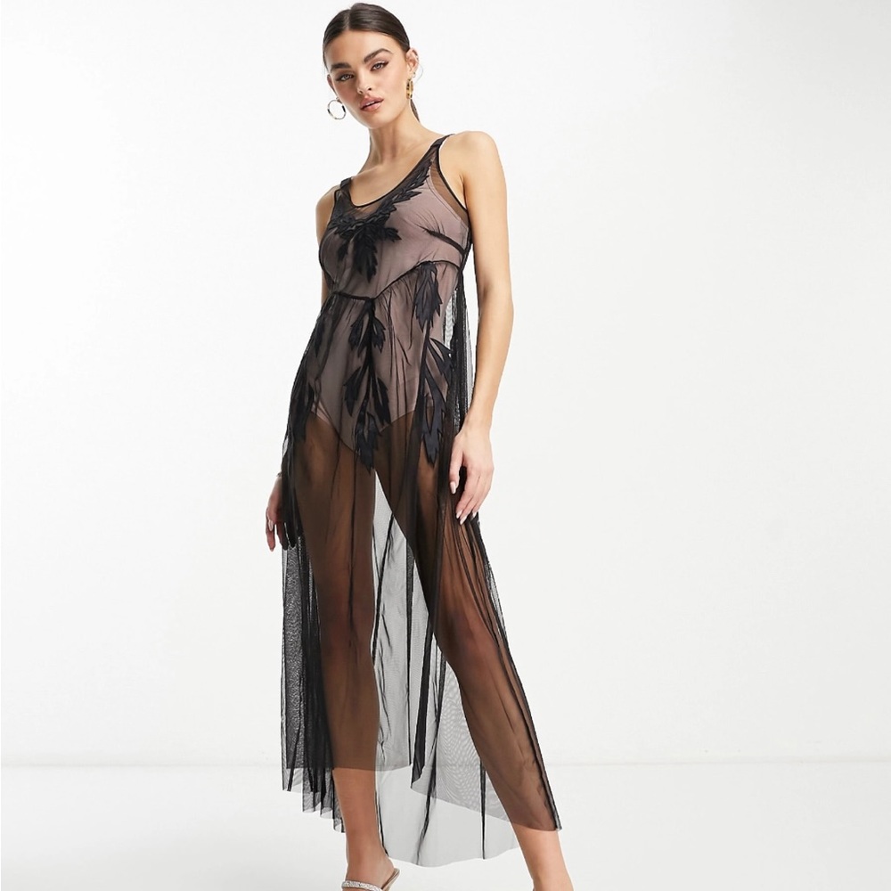 Sheer embroidered dress with nude bodysuit